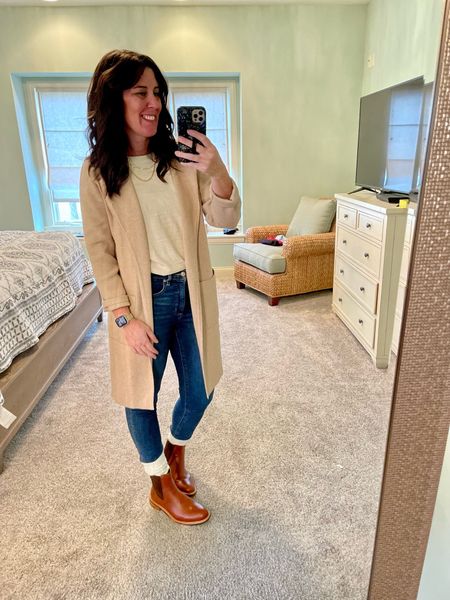 Running errands casual weekend look 

Top: small tts
Cardigan: medium tts 
Jeans: 6 tts
Boots: up half size 

#LTKover40 #LTKSeasonal #LTKstyletip