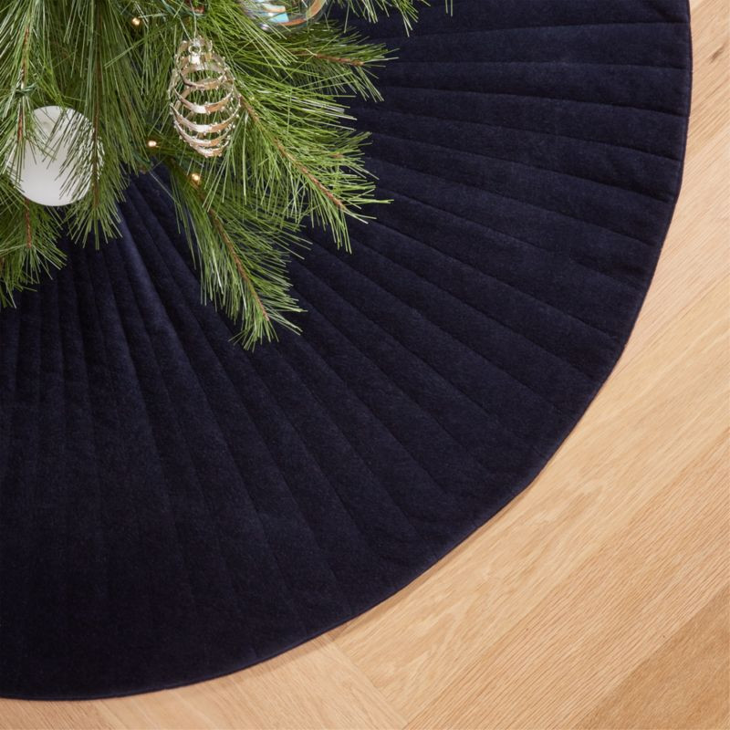 Flake Dark Navy Velvet Christmas Tree Skirt 48'' | CB2 | CB2