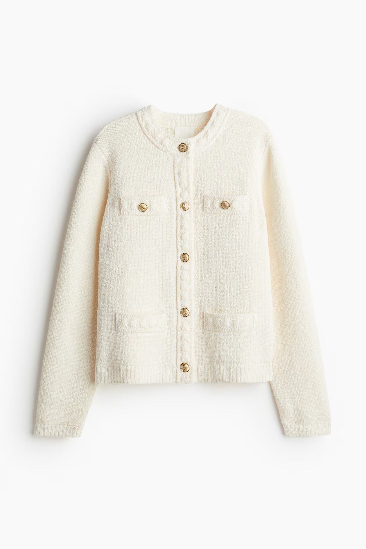 Textured-knit cardigan - Round neck - Long sleeve - Cream - Ladies | H&M GB | H&M (UK, MY, IN, SG, PH, TW, HK)