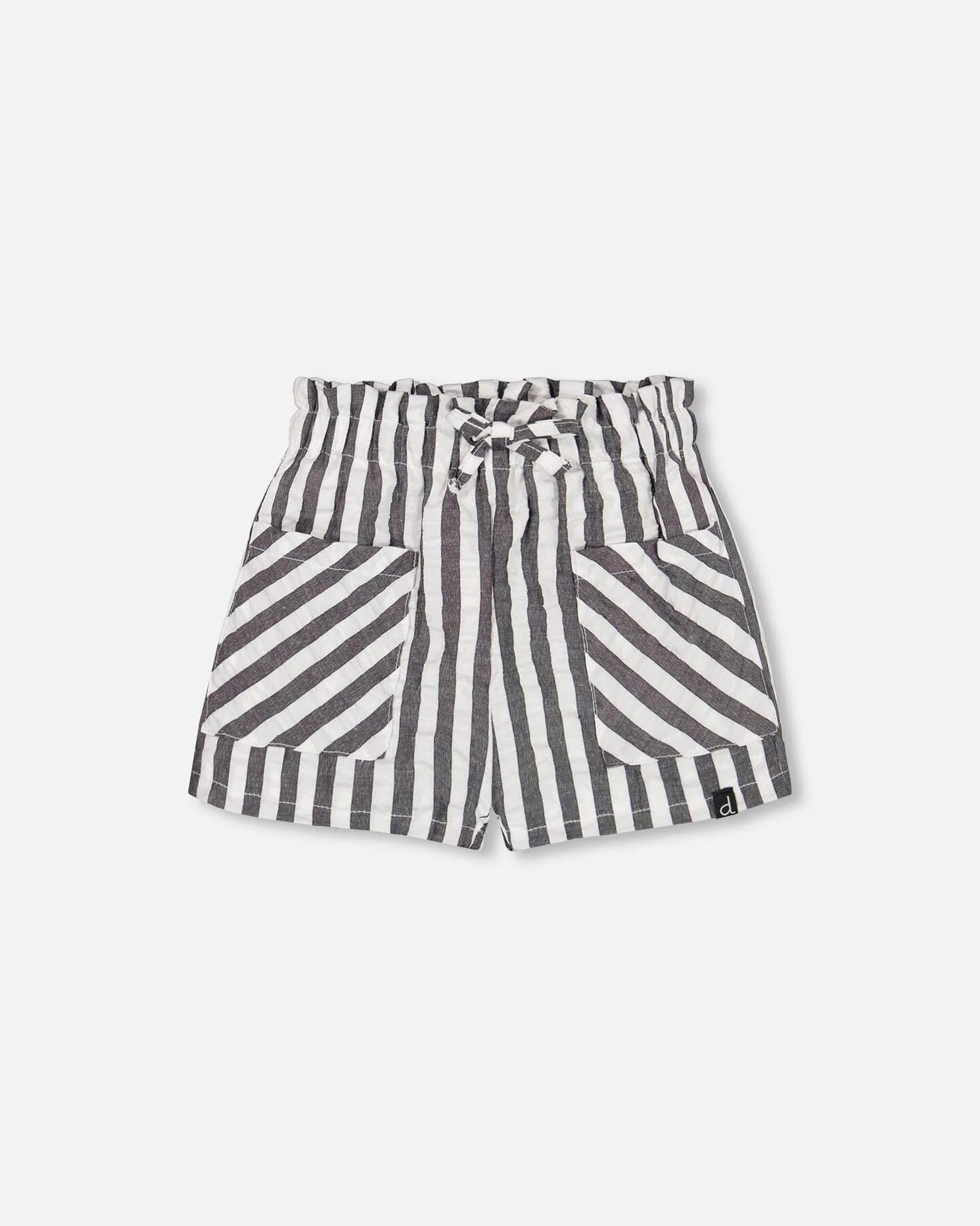 Striped Seersucker Short Black | Deux par Deux Childrens Designer Clothing