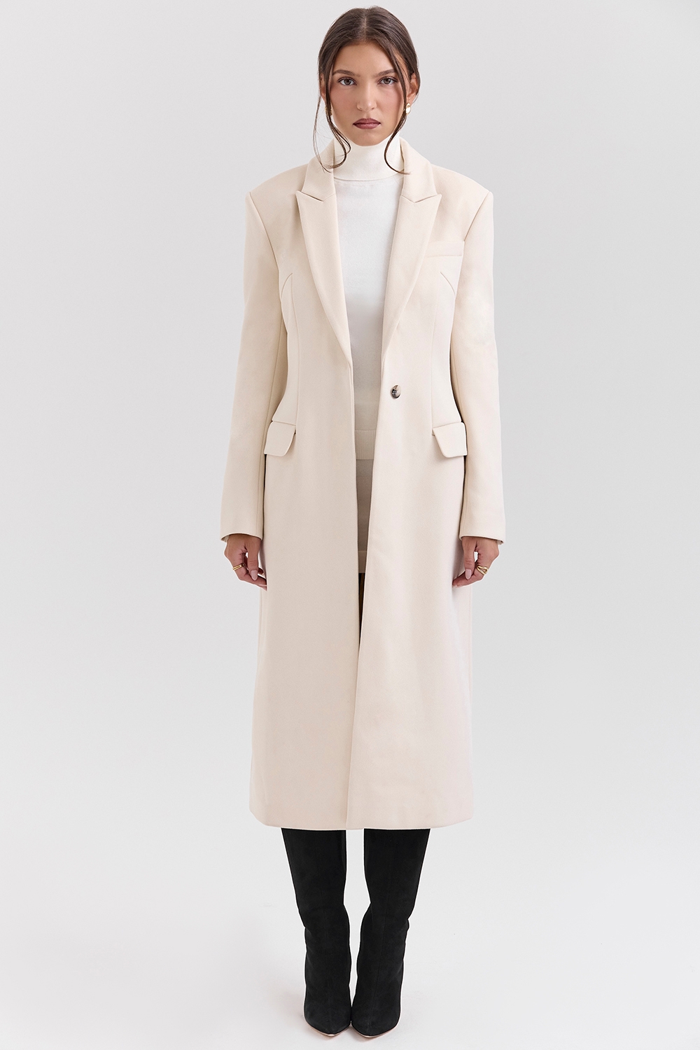 ivory single breasted long coat | House of CB