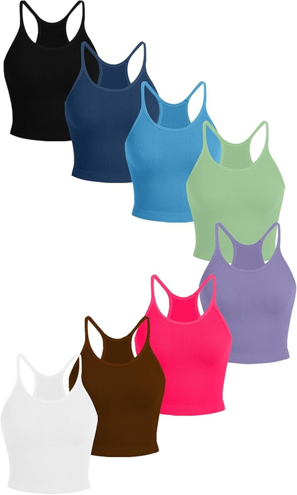 Women's 8-Piece Cut Crop Top with Exposed Navel and Sleeveless Vest&Spaghetti Strap, Sexy Fitness... | Amazon (US)
