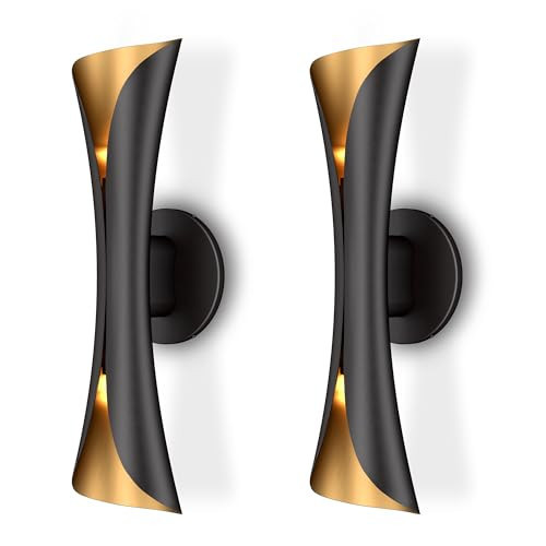 Tubicen Wall Sconces Set of Two Dimmable Mid-Century Modern Black and Gold Sconce Up Down Wall Lights Hardwired Indoor Art Deco Wall Sconces for Living Room Bedroom Movie Theater Hallway 15.7" H | Amazon (US)