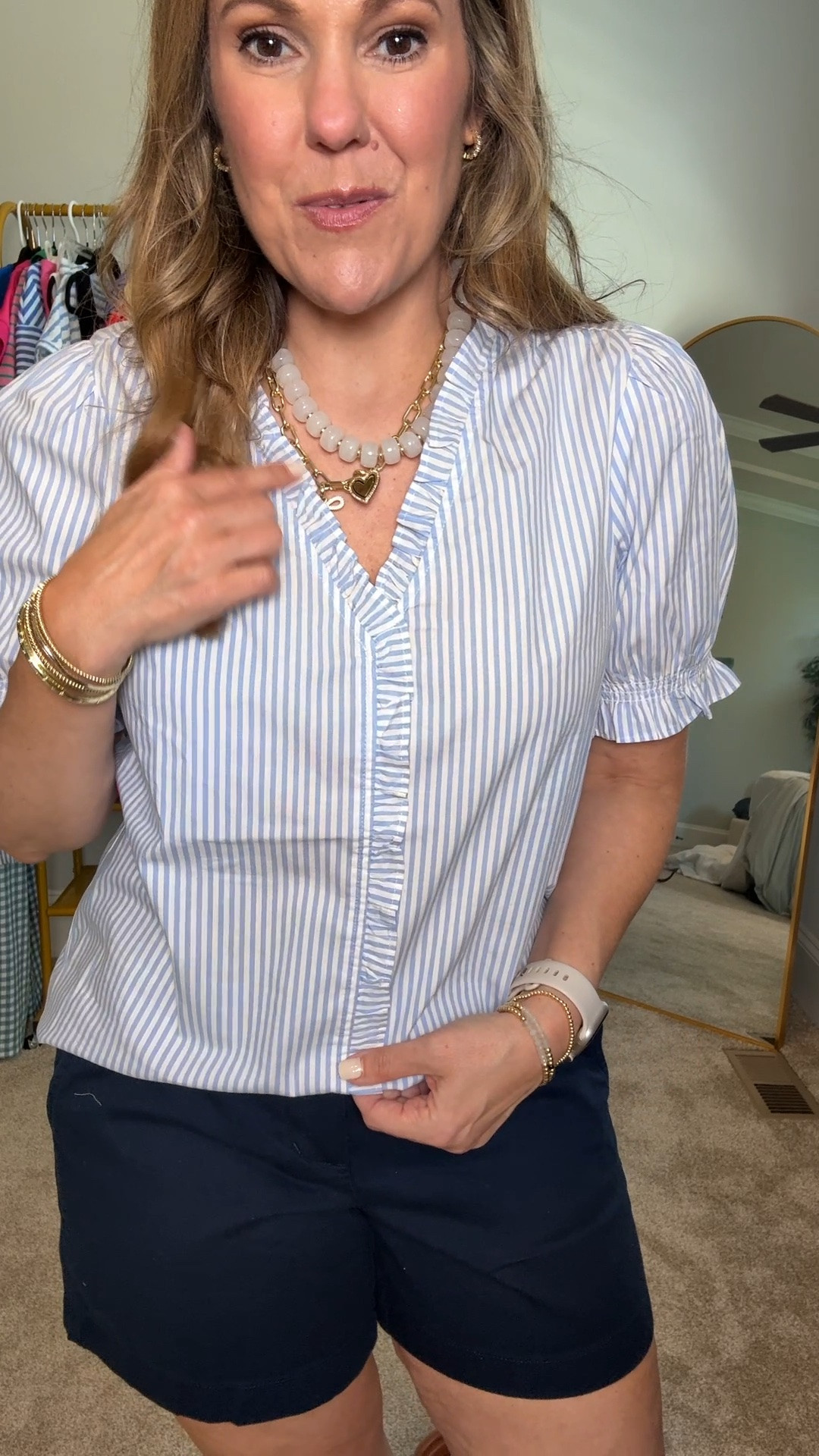 Give me all the pinstripes and navy shorts! I just realized the top is no longer available but they have a similar one!

#LTKootd