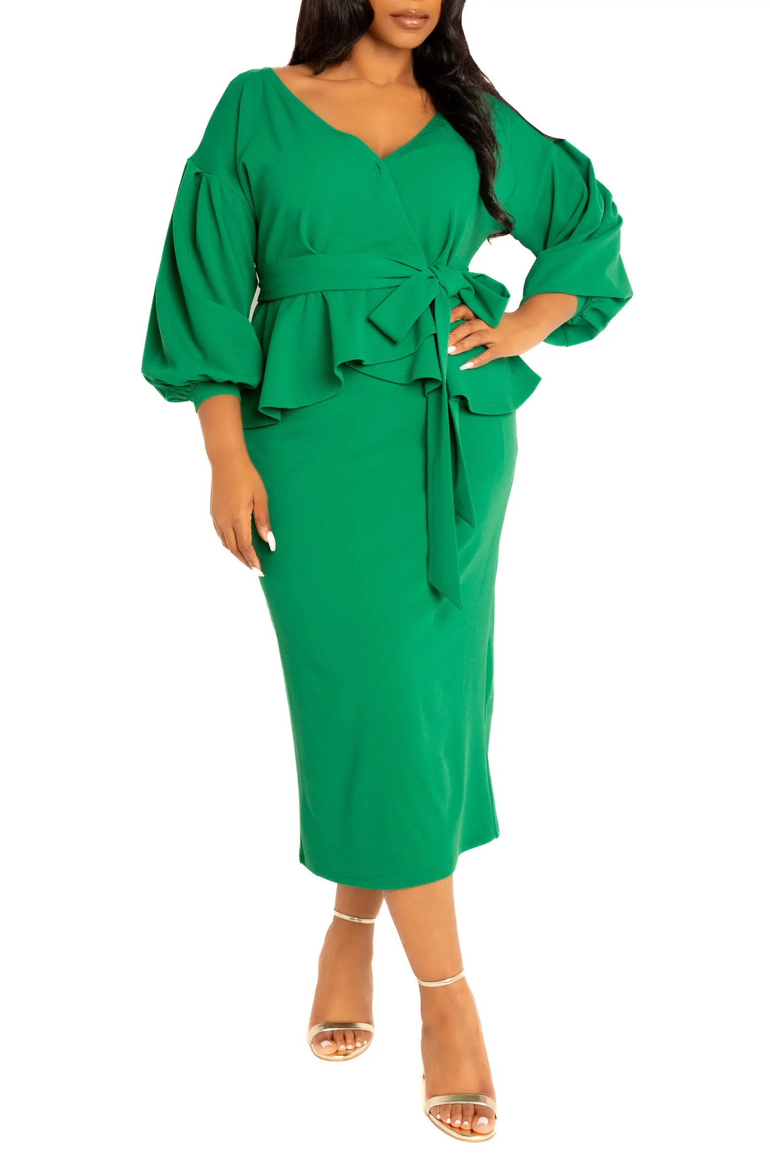 Convertible Shoulder Belted Peplum Midi Dress (Women) | Nordstrom | Nordstrom