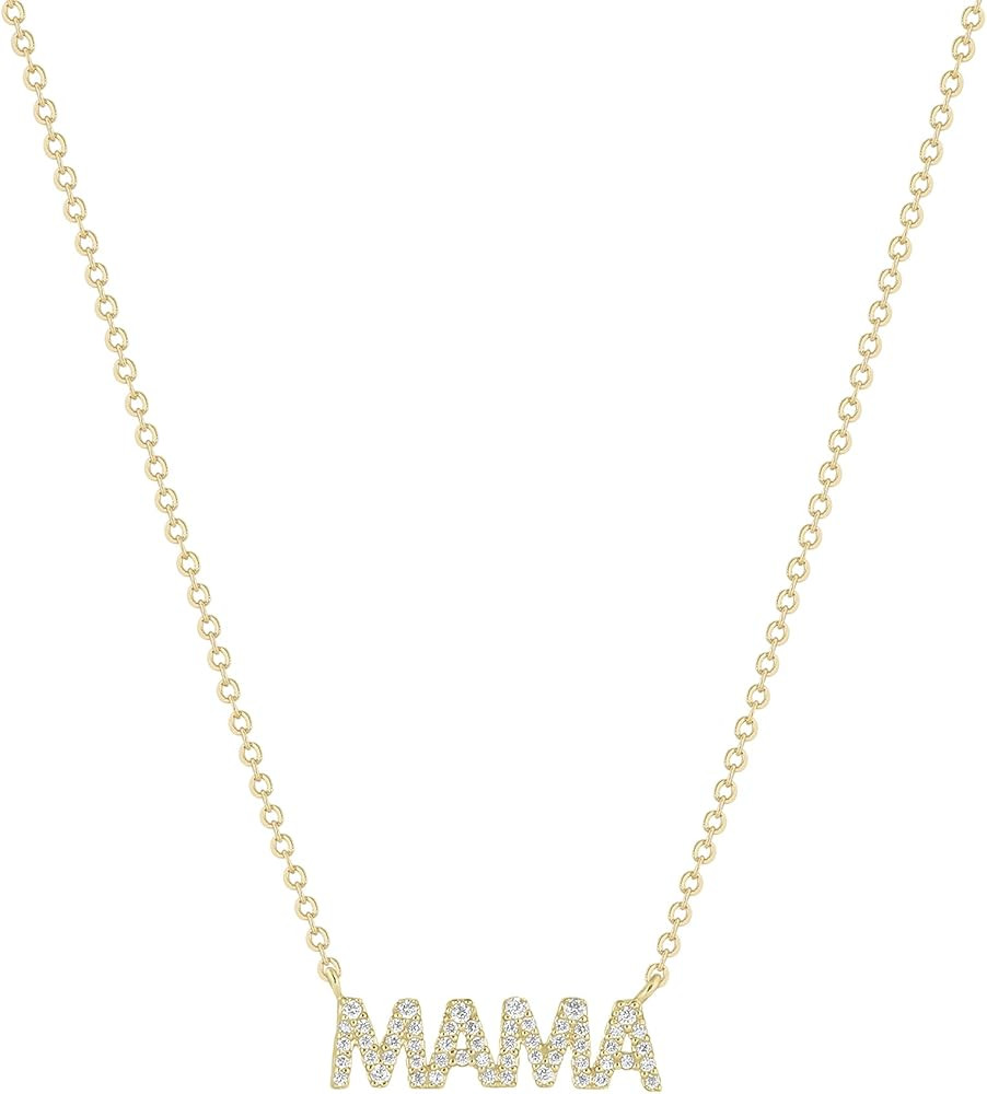 Electric Picks Mama 16" Necklace - 14kt Gold Plated, CZ MOM MAMA, Staple Women's Necklace, Perfec... | Amazon (US)