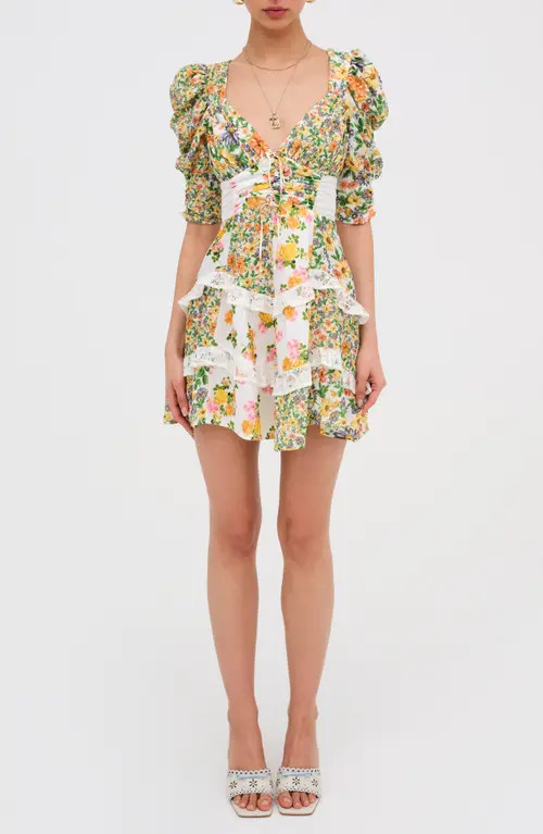 For Love & Lemons Rosalyn Floral Minidress in Green at Nordstrom, Size X-Small | Nordstrom