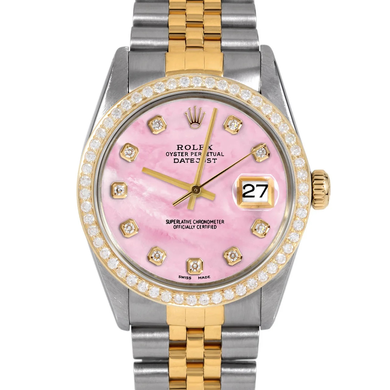 Pre-Owned Rolex 16013 Men's 36mm Datejust Wristwatch Pink Mother of Pearl Diamond (3 Year Warrant... | Walmart (US)