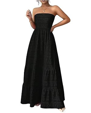 SHENHE Women's Strapless Tube Top Maxi Dress Smocked A Line Tiered Ruffle Flowy Party Dress | Amazon (US)