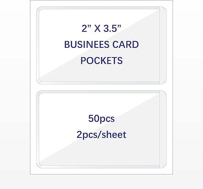 Clear Adhesive Business Card Pocket swith Side Open for Loading, 50 Pack, Plastic Labels Holders ... | Amazon (US)