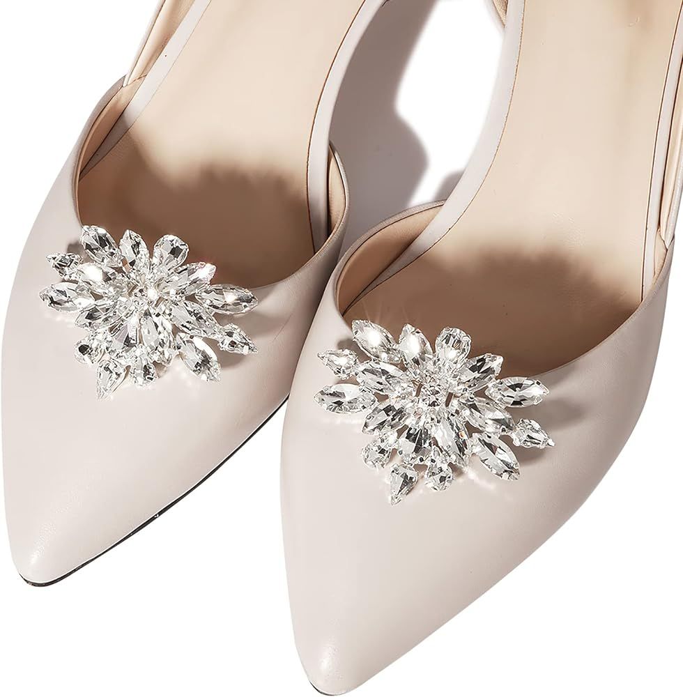 Sonernt 2 Pcs Shoe Clips Charms for Women, Fashionable and Beautiful Crystal Rhinestone Shoe Deco... | Amazon (UK)