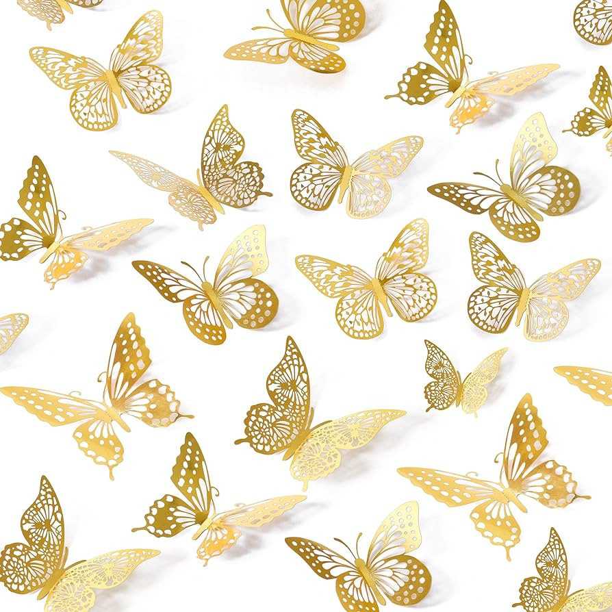 SAOROPEB 3D Butterfly Wall Decor 48 Pcs 4 Styles 3 Sizes, Gold Butterfly Decorations for Butterfl... | Amazon (US)