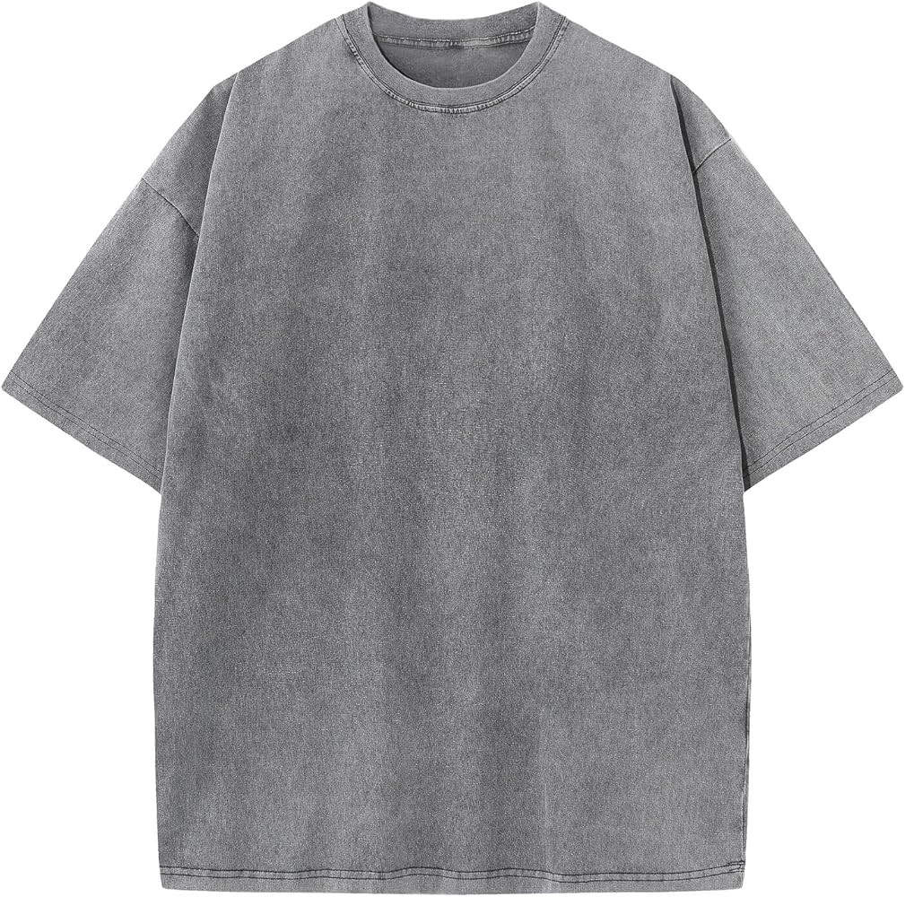 Men's Cotton T-Shirts Oversized Unisex Short Sleeves Casual Loose Wash Solid Basic Tee Tops | Amazon (US)