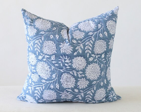 Blue Floral Pillow, Designer Floral Pillow, Modern Floral Pillow Cover, Blue and White Pillows, B... | Etsy (US)