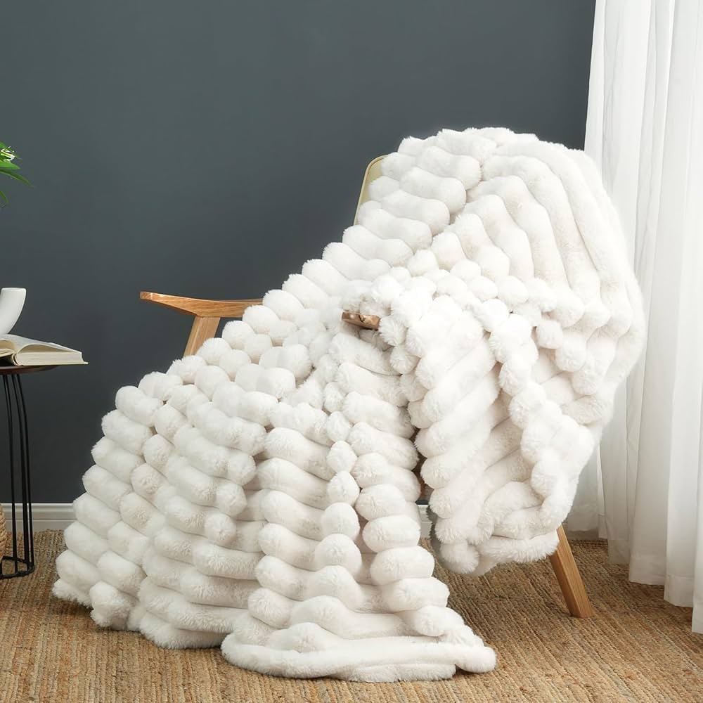 Cozy Bliss Faux Fur Throw Blanket for Couch, Cozy Warm Plush Striped Blanket for Sofa Bedroom Liv... | Amazon (US)