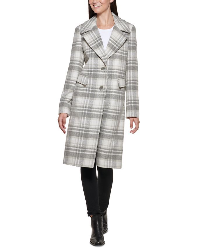 Calvin Klein Petite Plaid Single-Breasted Coat & Reviews - Coats & Jackets - Petites - Macy's | Macys (US)