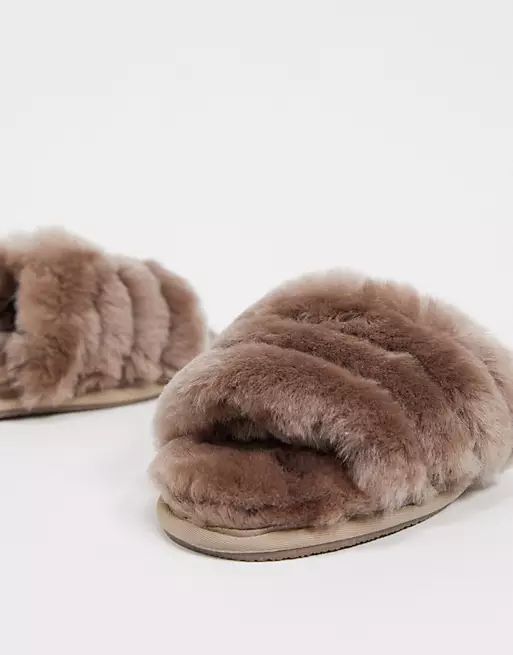 ASOS DESIGN Zola premium sheepskin slippers in mink | ASOS (Global)