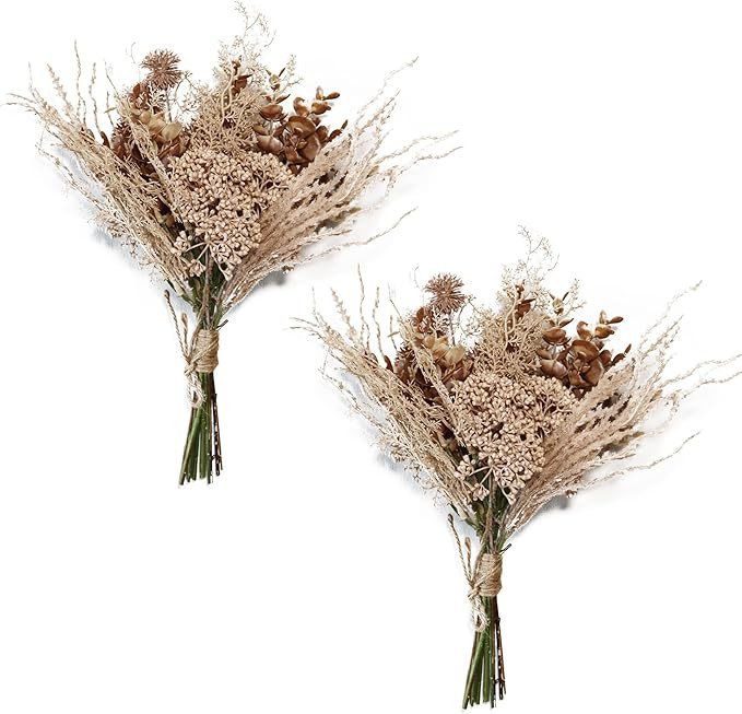 2 Pack Boho Artificial Flowers Plants Bouquet Decoration 13.8inch, Fake Plastic Brown Eucalyptus ... | Amazon (US)