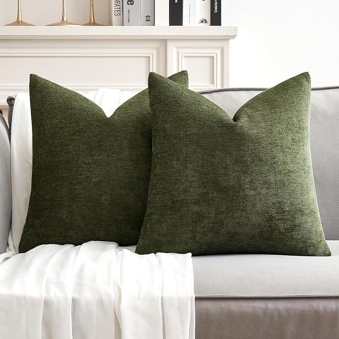 MIULEE Pack of 2 Olive Green Decorative Pillow Covers 18x18 Inch Soft Chenille Couch Spring Throw... | Amazon (US)