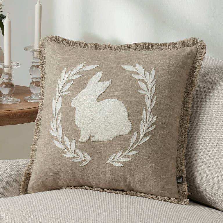 My Texas House 18" x 18" Tan Bunny Reversible Cotton Decorative Pillow - Walmart.com | Walmart (US)