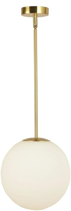 EFINEHOME Globe Pendant, Matte White Glass with Brass Finish, One Light Pendant Hanging Modern Li... | Amazon (US)