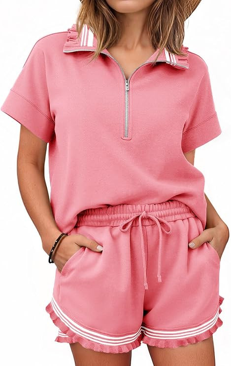 Amazon.com: Aoysky 2 Piece Outfits Short Sets for Women Sweatsuit Casual Tracksuits Summer Half Z... | Amazon (US)