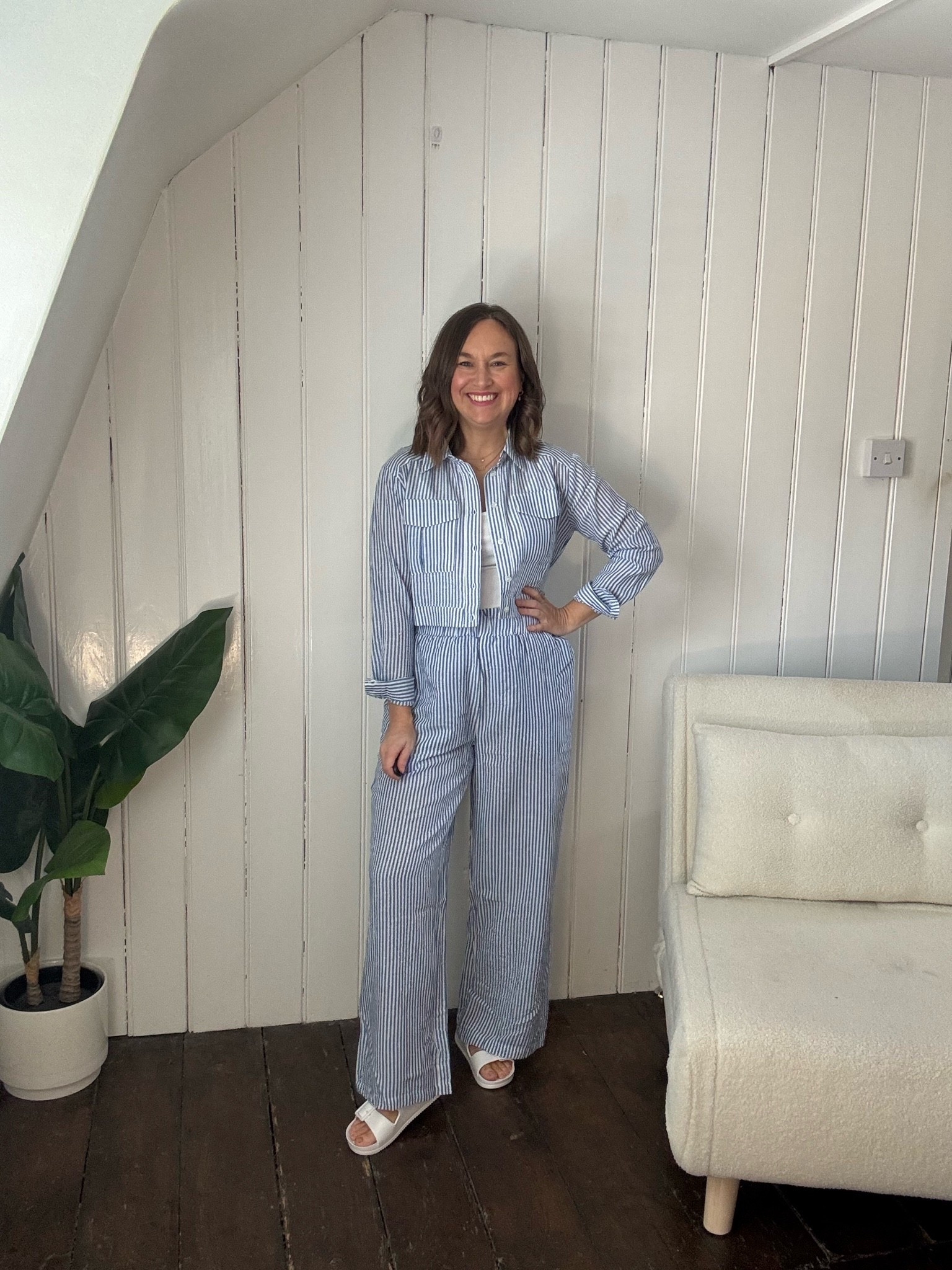 Petite stripe coord set, stripe linen trousers and linen shirt jacket, spring summer petite outfit, holiday outfit 🩵

#LTKsummer #LTKpetite #LTKstyletip