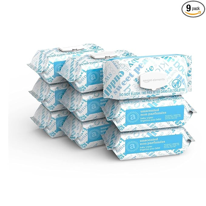 Amazon Elements Baby Wipes, Unscented, Alcohol-Free, With Aloe and Vitamin E, 810 Count, Flip-Top... | Amazon (US)