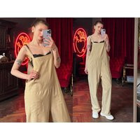 Vintage Baggy Beige Dungarees, One Piece Overall Trousers, Loose Fit Cotton Overalls | Etsy (US)