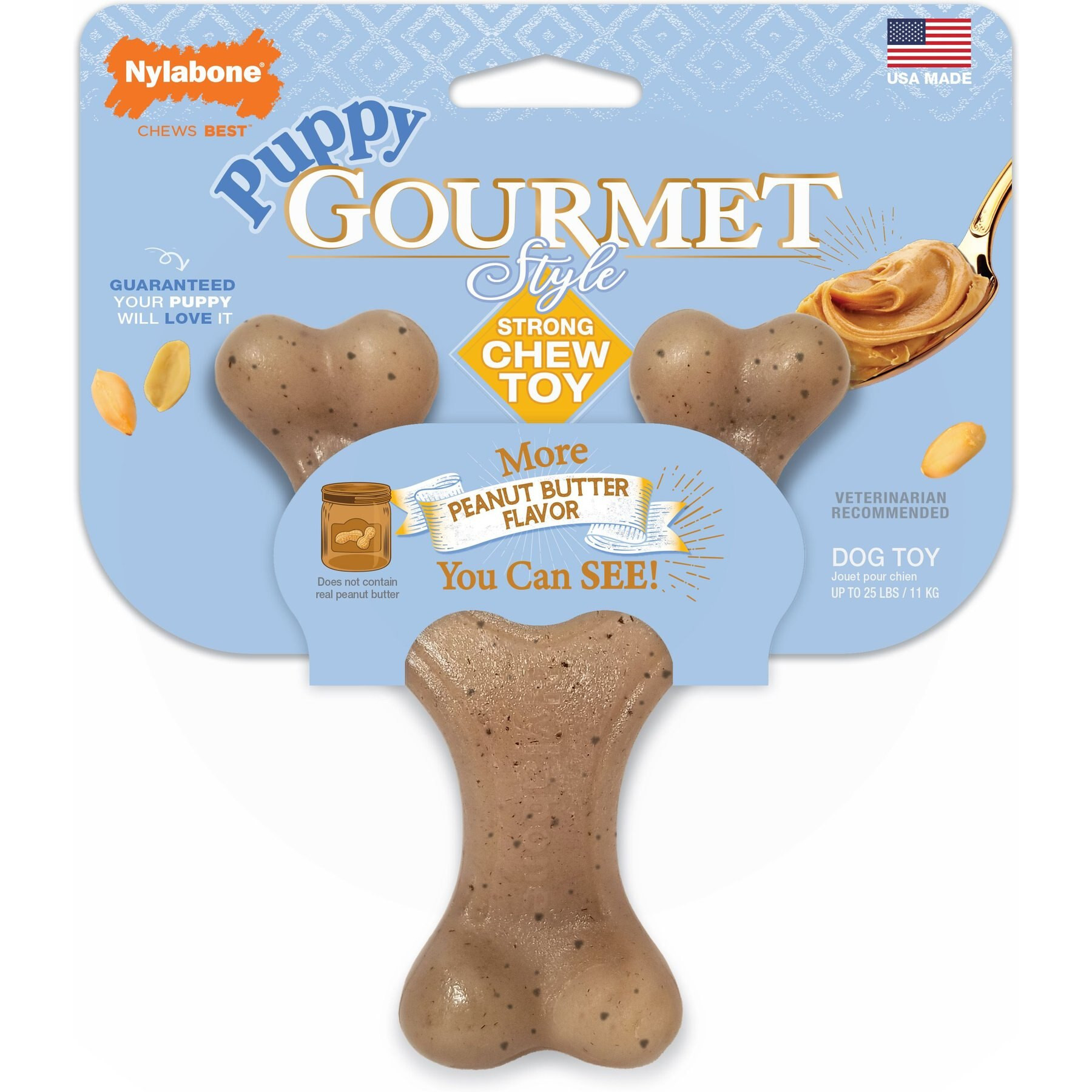 Nylabone Puppy Gourmet Style Strong Chew Wishbone Peanut Butter Dog Toy, Brown, Small/Regular | Chewy