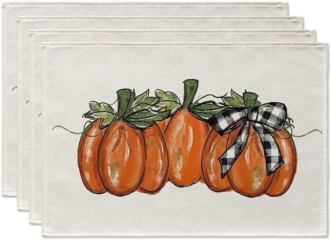 Artoid Mode Fall Pumpkins Placemats Set of 4, 12x18 Inch Seasonal Autumn Thanksgiving Harvest Vin... | Amazon (US)