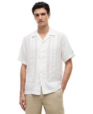 Tommy Hilfiger Men's 100% Linen Camp Collar Mesh Structured Short-Sleeve Shirt - Macy's | Macy's