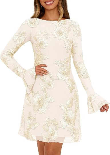 MEROKEETY Women's Floral Mesh Wedding Guest Cocktail Party Dress | Amazon (US)