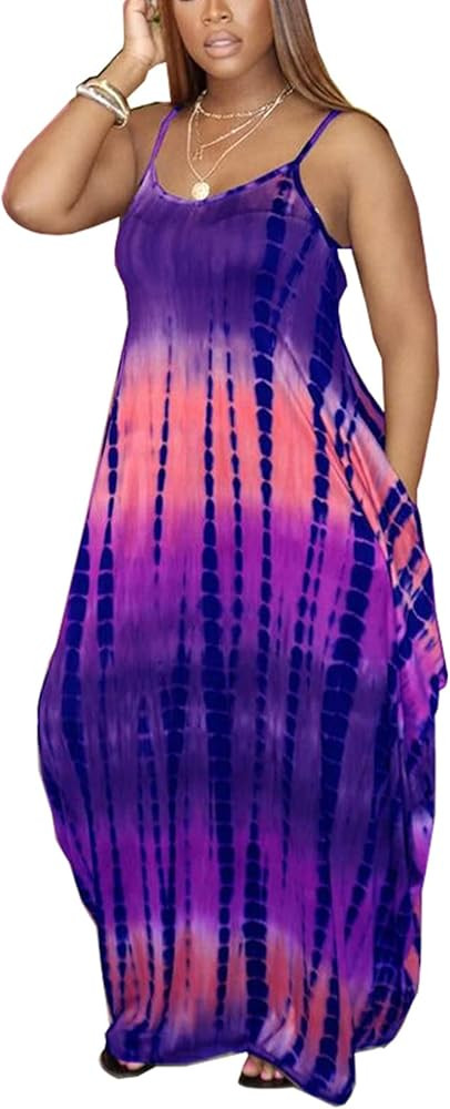 DvaeMalligo Women's Casual Maxi Dresses Summer Sexy Stripe Long Floor Length Sleeveless Colorful ... | Amazon (US)