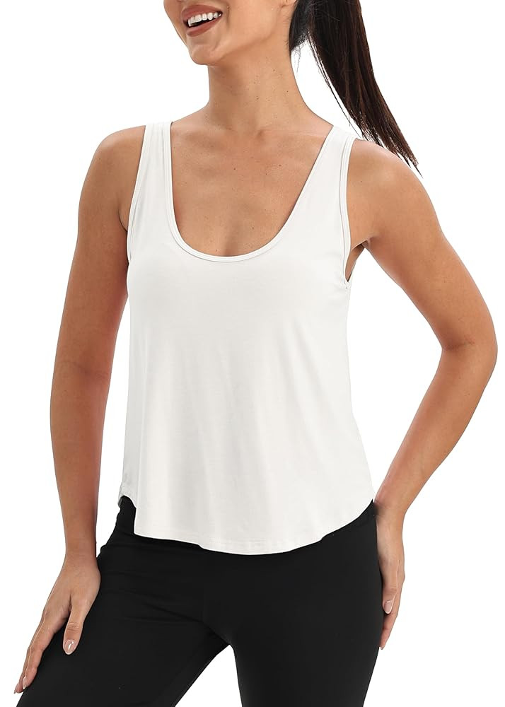 Mippo Workout Tops for Women Cropped Sleeveless Tank Tops Scoop Neck Athletic Yoga Gym Shirts Loo... | Amazon (US)