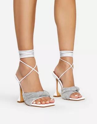 Ego Sami statement heel sandals in silver diamante | ASOS (Global)