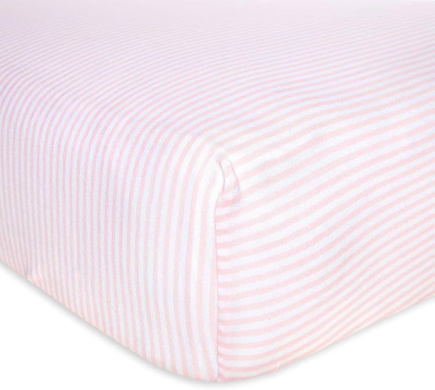 Burts Bees Baby Stripe Fitted Crib Sheet Organic Cotton BEESNUG - Blossom Pink Stripes, Fits Unis... | Amazon (US)