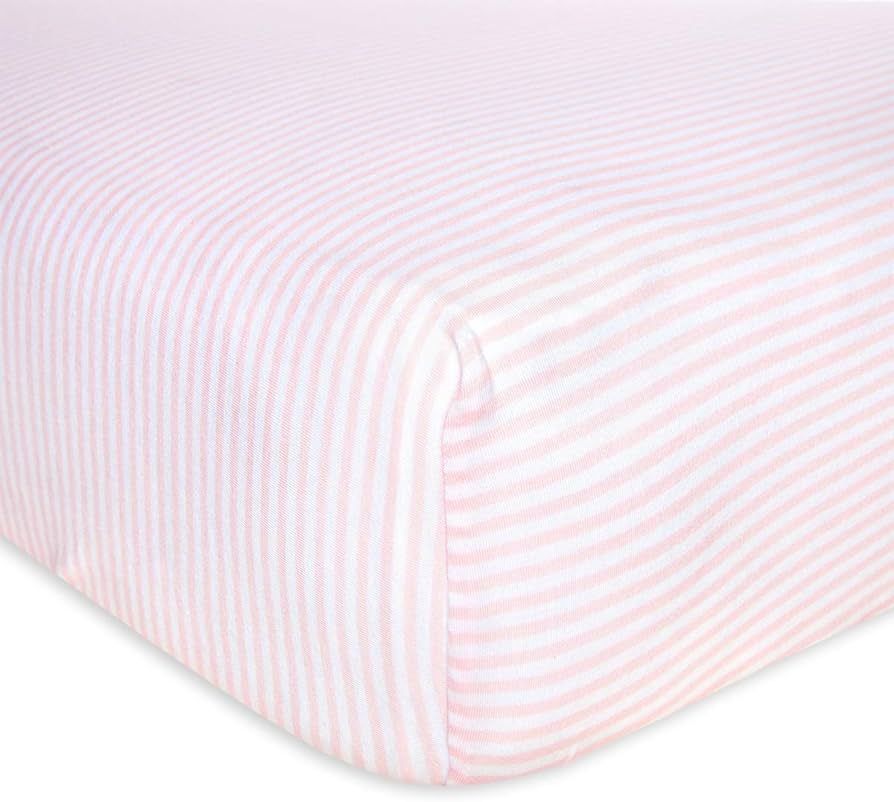 Burts Bees Baby Stripe Fitted Crib Sheet Organic Cotton BEESNUG - Blossom Pink Stripes, Fits Unis... | Amazon (US)