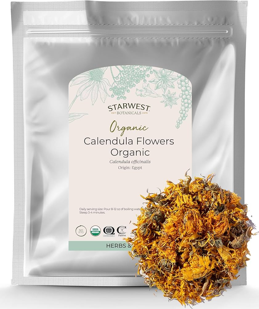Starwest Botanicals Organic Calendula Flowers Whole, 1 Pound Bulk Resealable Bag Herbal Tea (Cale... | Amazon (US)