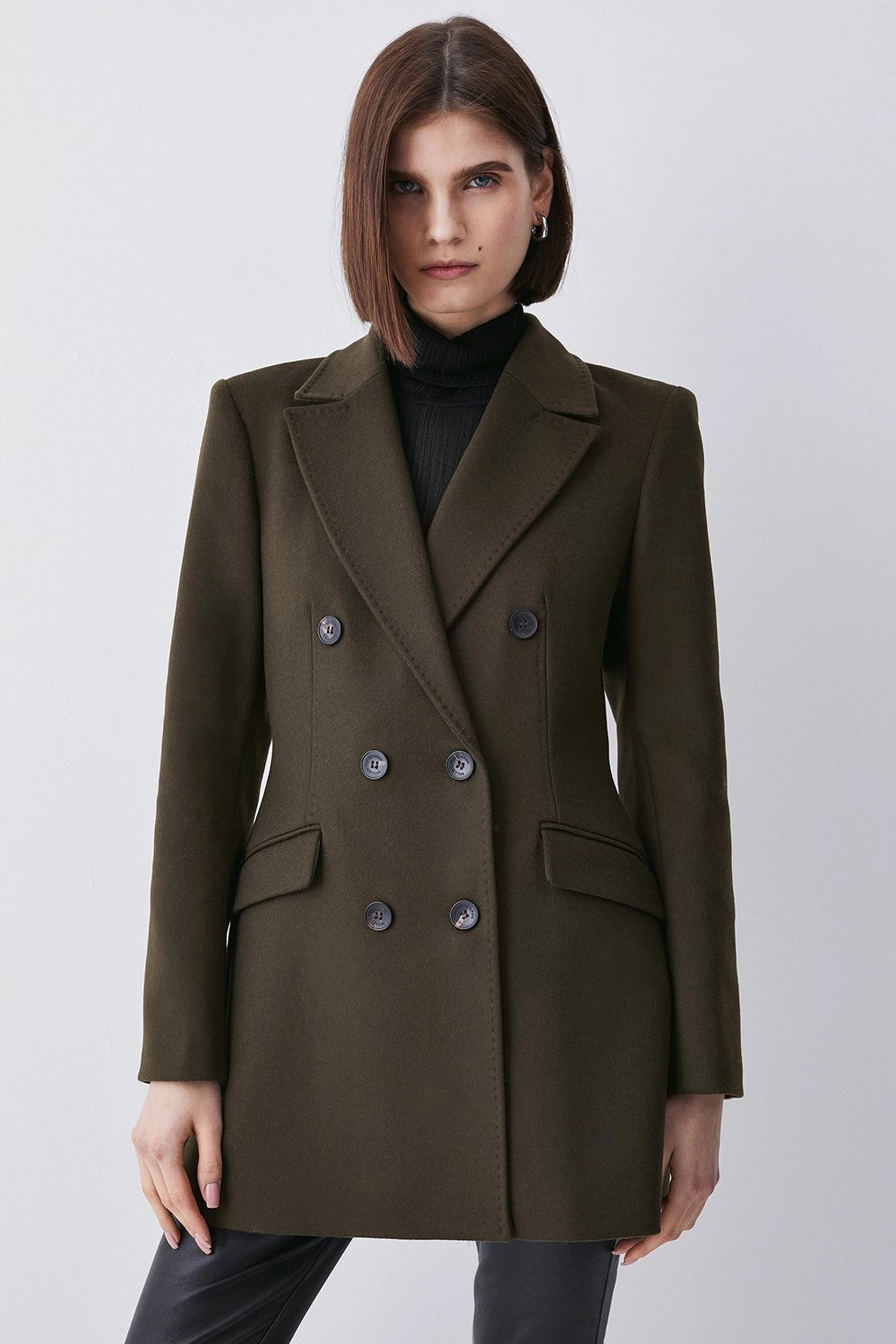 Italian Virgin Wool Double Breast Short Coat | Karen Millen UK + IE + DE + NL