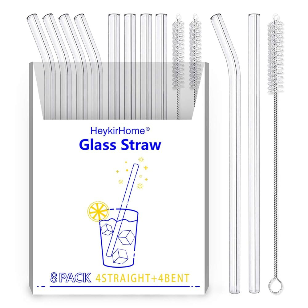 8-Pack Reusable Glass Straw,Size 8.5''x10 MM,Including 4 Straight and 4 Bent with 2 Cleaning Brus... | Amazon (US)
