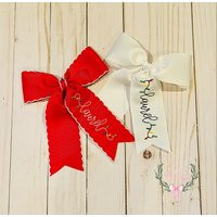 Custom Embroidered Name in Christmas Lights Personalized Boutique Hair Bow | Etsy (US)