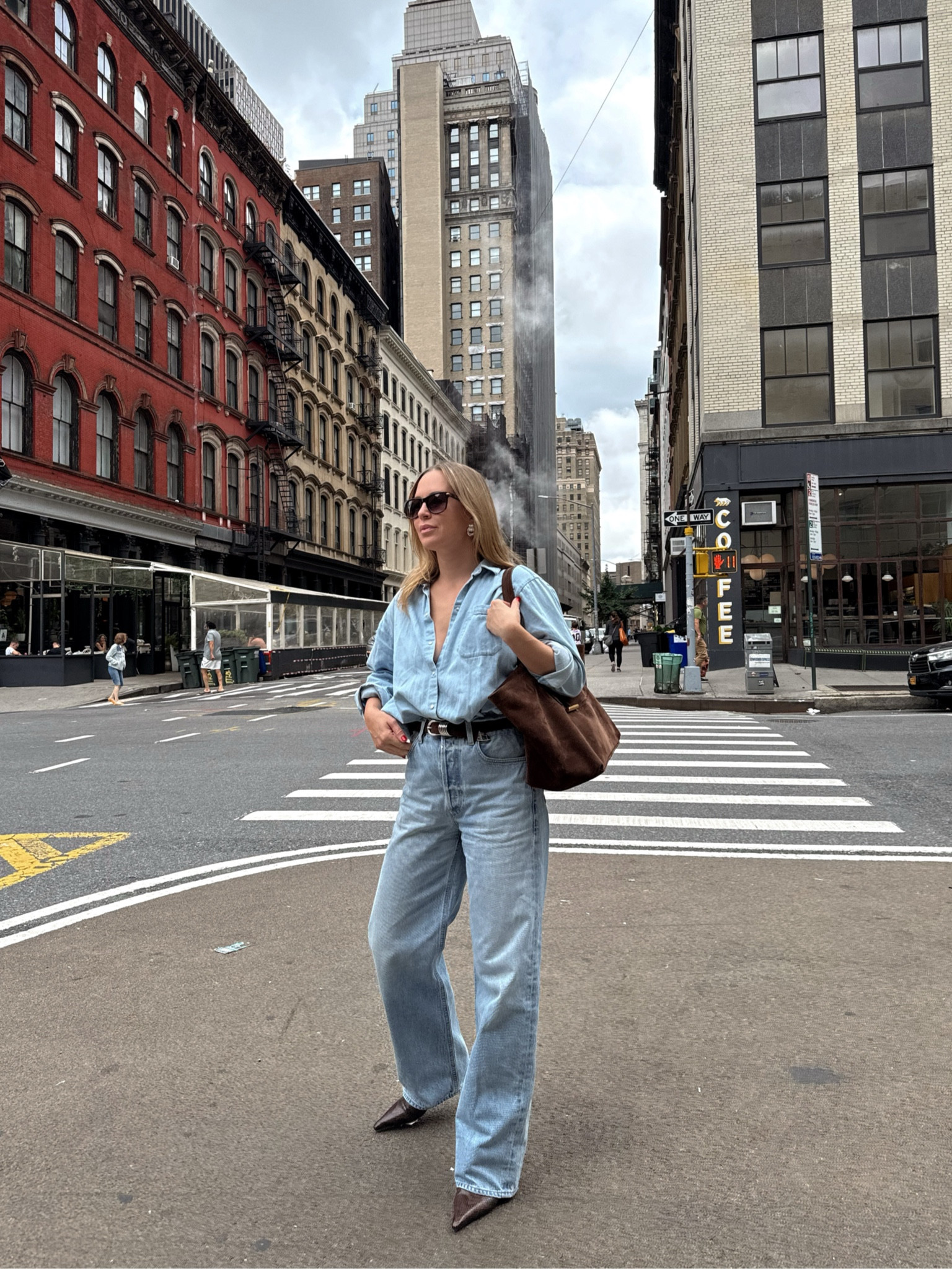 I sized down in the denim from my usual denim size and sized up in the sezane shirt. Boots run TTS! 