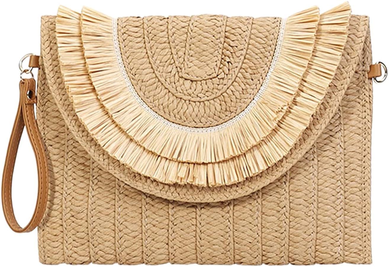 Bausweety Straw Crossbody Bag for Women Summer Beach Envelope Purse | Amazon (US)