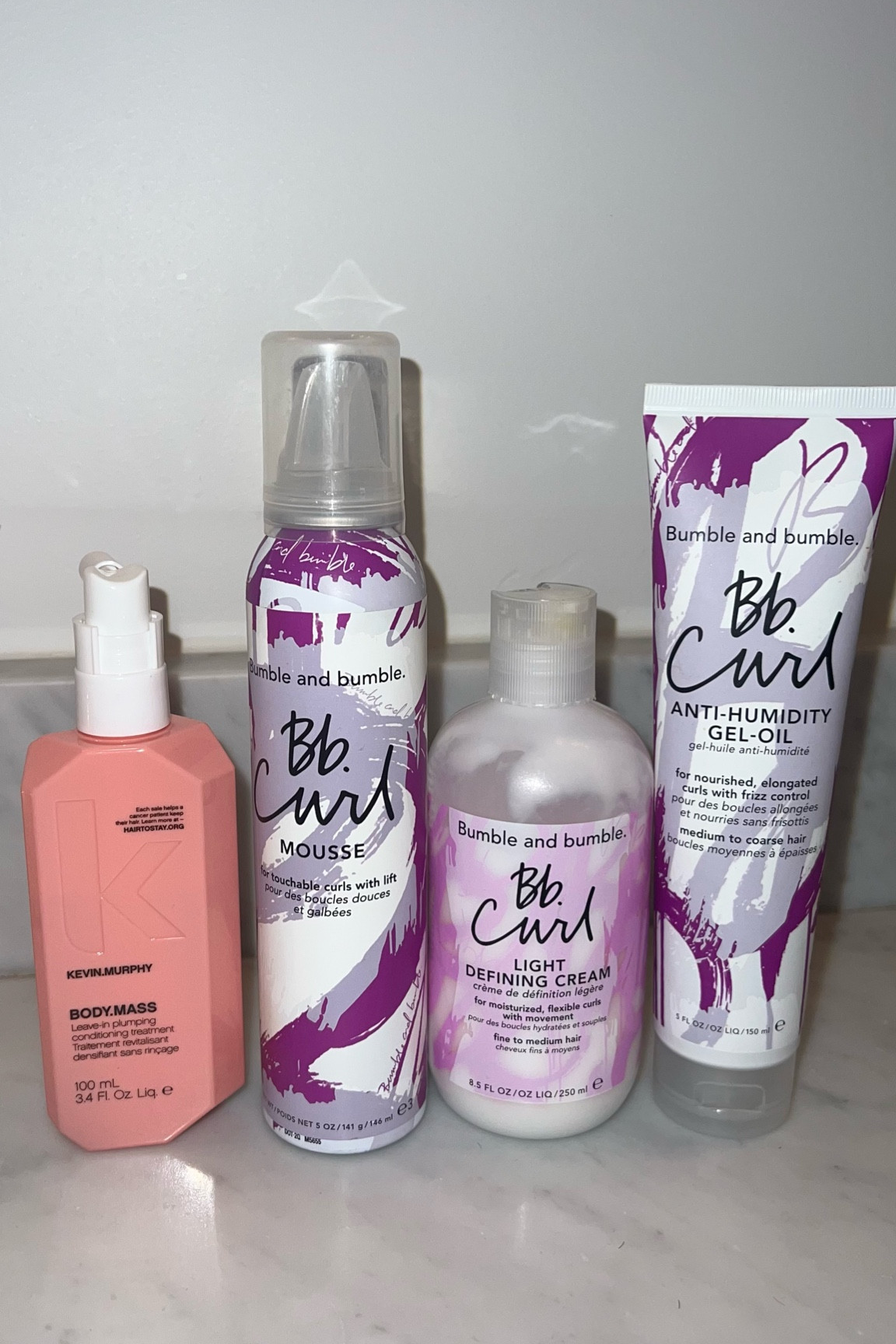 The curl lineup 💗🙌🏼

Wash & condition with Kevin Murphy plumping shampoo & conditioner — not pictured! Finger brush through your hair in the shower when you condition! Don’t brush hair once you get out!

Spray plumping leave-in on wet hair, then scrunch in some BB curl cream, then the mousse then the gel! I apply quite a bit of each to get all the hair coated! Then let dry and scrunch out the cast once dry!

#curlyhair #curlroutine #naturalhair