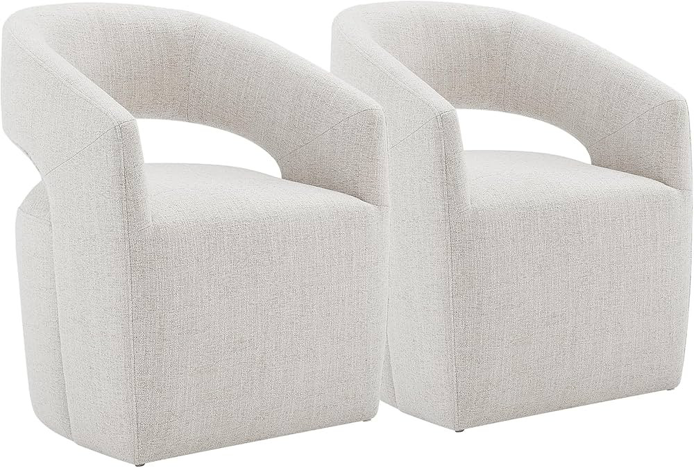 Upholstered Dining Chairs with Casters No Assembly Modern Barrel Armchair with Rollers for Dining... | Amazon (US)