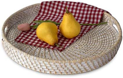 Round Wicker Serving Trays and Platters with Handles | Handcrafted Trays for Breakfast, Food, Dis... | Amazon (US)