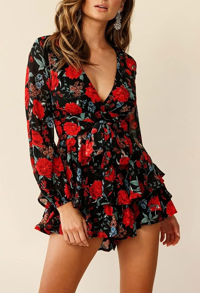 Fixmatti Women Boho Summer Romper Casual Floral Print Off Shoulder Strapless Shorts Jumpsuits | Amazon (US)