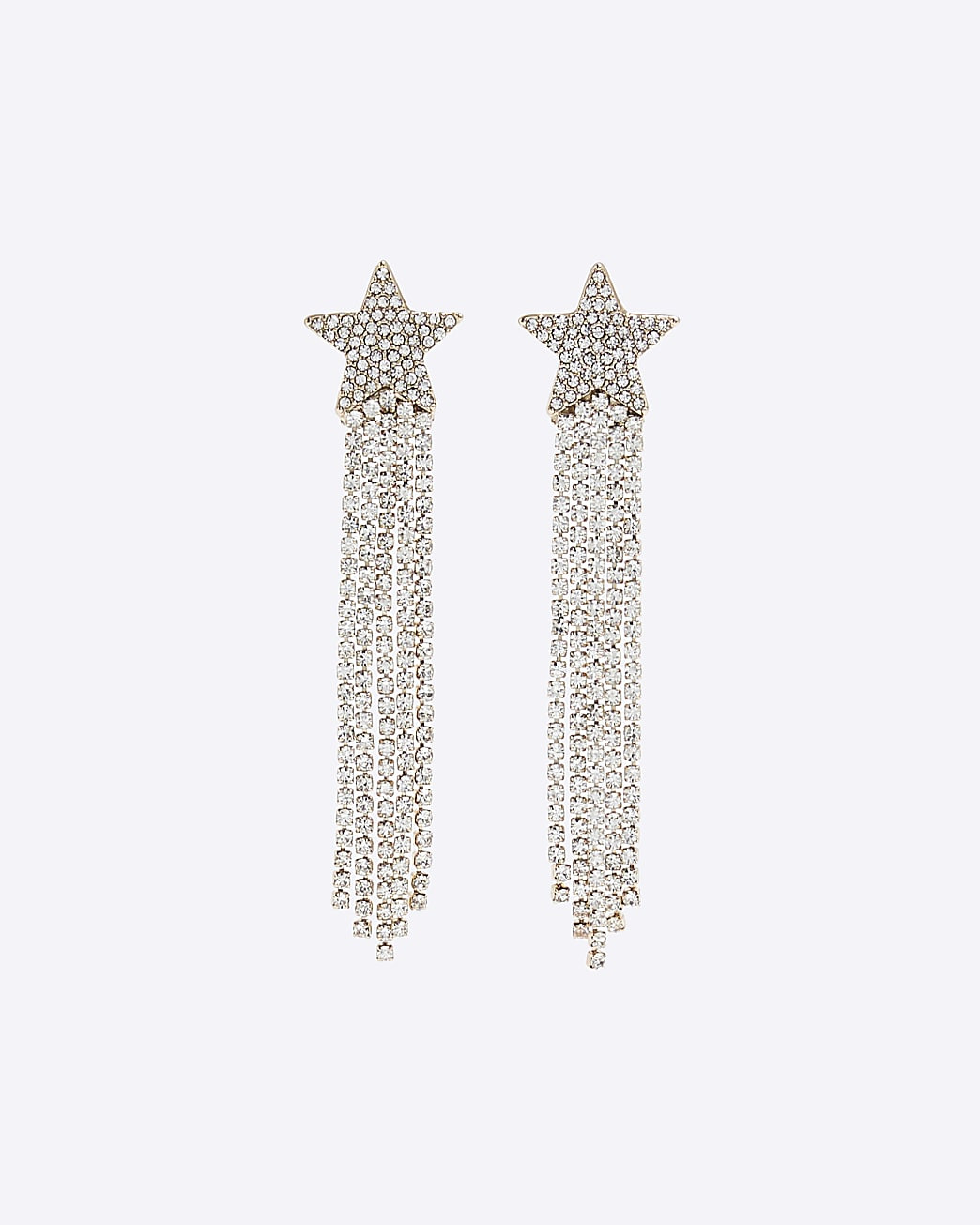 Silver Star Rhinestone Chain Earrings | River Island UK & IE