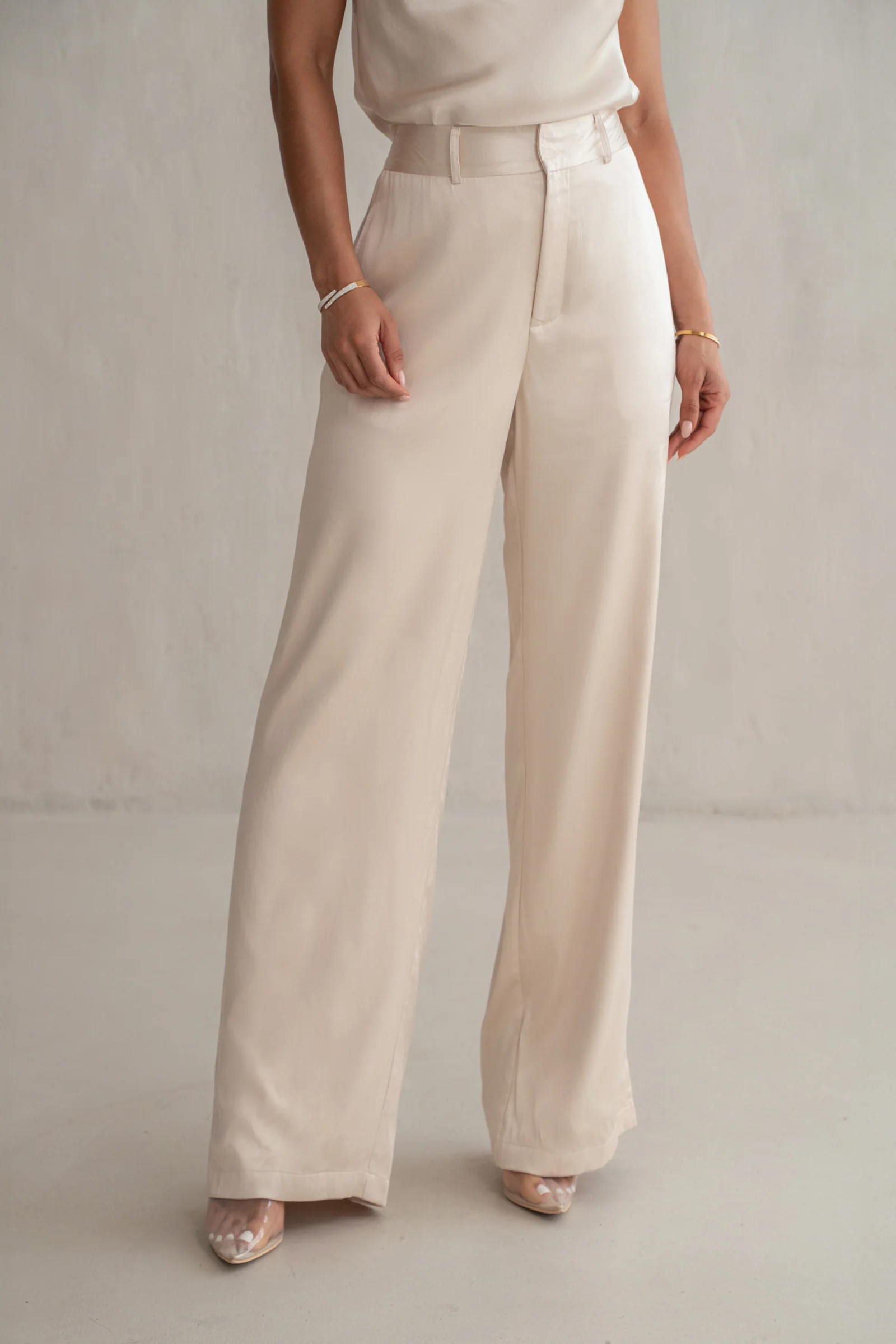 Champagne Ever After Satin Trousers | JLUXLABEL